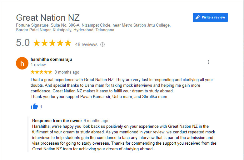 Harshitha Dommaraju gives us 5 stars on Google Reviews