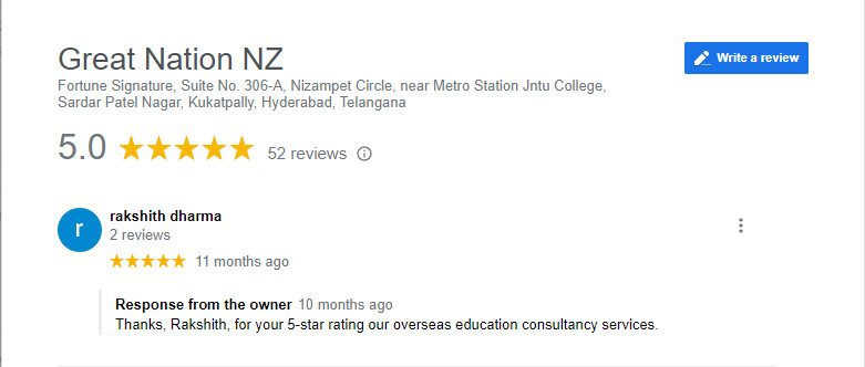 Rakshith Dharma rates us 5 stars on Google Reviews