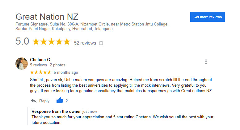 Chetana rates us 5 stars on Google Reviews