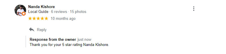 Nanda Kishore rates us 5 stars on Google Reviews.