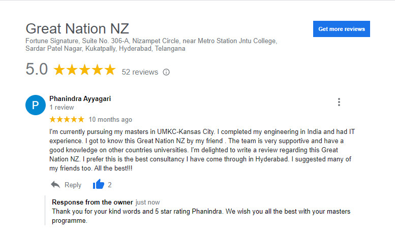 Phanindra Ayyagari rates us 5 stars on Google Reviews.